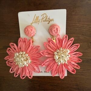 Lilly Pulitzer Pink Floral Earrings with Pearl Accents